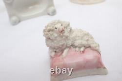 Grouping 4 Antique Hand Painted Staffordshire Textured Poodle / Sheep Figures bc
