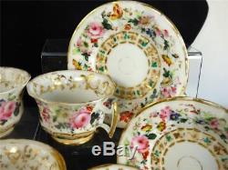 Grouping Antique French Old Paris Porcelain Cups Saucers Hand Painted Flowers