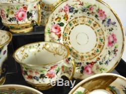 Grouping Antique French Old Paris Porcelain Cups Saucers Hand Painted Flowers
