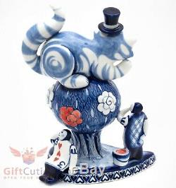 Gzhel Handpainted Porcelain Figurine Cheshire cat Rose bush Alice in Wonderland