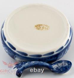 Gzhel Porcelain crepe pancake dish holder plate Hand-painted Auther Wrk