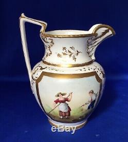 H & R Daniel Porcelain Hand Painted Harvest Ale Jug 7 3/4 C1825-35