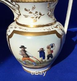 H & R Daniel Porcelain Hand Painted Harvest Ale Jug 7 3/4 C1825-35