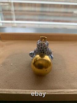 HEREND Frog Prince w Ball Porcelain Hand Painted Figurine Blue Fishnet Gold Trim