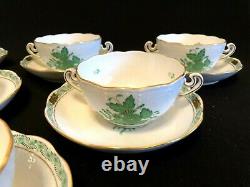 HEREND PORCELAIN CHINESE BOUQUET GREEN SOUP CUP AND SAUCER 718/AV (6pcs.)