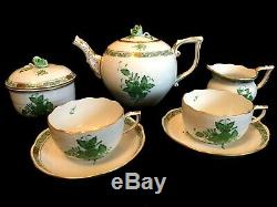 HEREND PORCELAIN HANDPAINTED CHINESE BOUQUET GREEN TEA SET FOR 2 PERSON (9 pcs.)