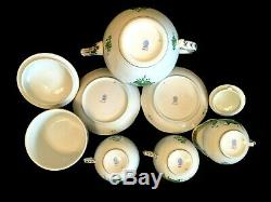 HEREND PORCELAIN HANDPAINTED CHINESE BOUQUET GREEN TEA SET FOR 2 PERSON (9 pcs.)