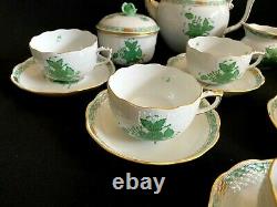 HEREND PORCELAIN HANDPAINTED CHINESE BOUQUET GREEN TEA SET FOR 6 PERSON (17pcs.)