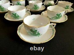 HEREND PORCELAIN HANDPAINTED CHINESE BOUQUET GREEN TEA SET FOR 6 PERSON (17pcs.)