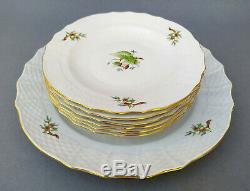 HEREND PORCELAIN HANDPAINTED DESSERT PLATEs + SERVING TRAY WITH ROSEHIP PATTERN