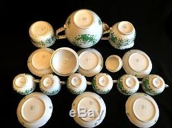 HEREND PORCELAIN HANDPAINTED INDIAN BASKET GREEN TEA SET FOR 6 PERSONS(17. Pcs.)