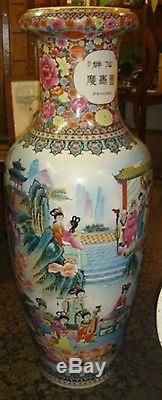 HUGE CHINESE PORCELAIN FLOOR VASE Vintage HAND PAINTED COLOR Giant ENORMOUS! 4'+