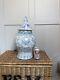 Huge Porcelain Ginger Jar Famille Rose Chinoiserie Country Home Style Blue White