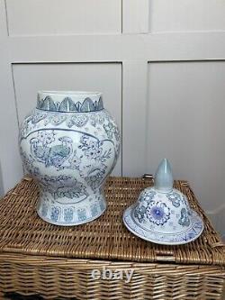 HUGE Porcelain Ginger Jar Famille Rose Chinoiserie Country Home Style Blue White