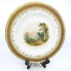 Hand Painted 2 Landscape Scenic Porcelain Plates & Tazza Oak Leaf Acorn Border