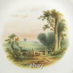 Hand Painted 2 Landscape Scenic Porcelain Plates & Tazza Oak Leaf Acorn Border