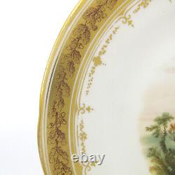 Hand Painted 2 Landscape Scenic Porcelain Plates & Tazza Oak Leaf Acorn Border