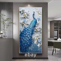 Hand Painted Blue Peacock Wall Art Frame Home Décor 50100cm in Gold Aluminiu