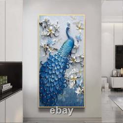 Hand Painted Blue Peacock Wall Art Frame Home Décor 50100cm in Gold Aluminiu