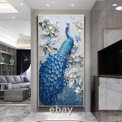 Hand Painted Blue Peacock Wall Art Frame Home Décor 50100cm in Gold Aluminiu