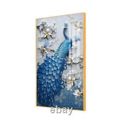 Hand Painted Blue Peacock Wall Art Frame Home Décor 50100cm in Gold Aluminiu