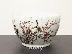 Hand Painted Chinese Birds & Cherry Blossoms Sawtooth Porcelain Bowl