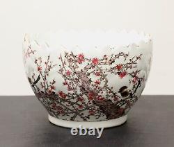 Hand Painted Chinese Birds & Cherry Blossoms Sawtooth Porcelain Bowl