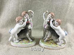 Hand Painted Figurines Continental Figures Antique Classical Goat Cherubs PAIR