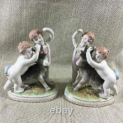 Hand Painted Figurines Continental Figures Antique Classical Goat Cherubs PAIR