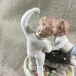 Hand Painted Figurines Continental Figures Antique Classical Goat Cherubs PAIR