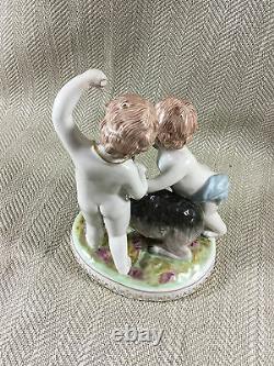 Hand Painted Figurines Continental Figures Antique Classical Goat Cherubs PAIR