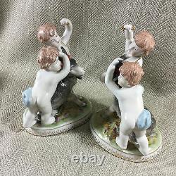 Hand Painted Figurines Continental Figures Antique Classical Goat Cherubs PAIR