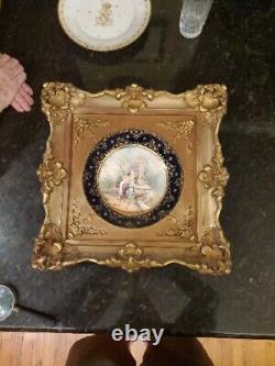 Hand Painted French Plate Antique Framed Gold Leaf Porcelain
