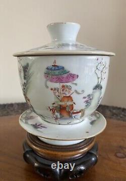 Hand Painted Gaiwan Set Probably Late 19th Century. Unusual Design. VG Condition