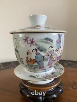 Hand Painted Gaiwan Set Probably Late 19th Century. Unusual Design. VG Condition