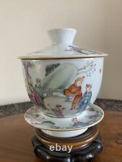 Hand Painted Gaiwan Set Probably Late 19th Century. Unusual Design. VG Condition