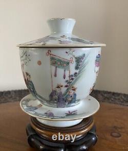 Hand Painted Gaiwan Set Probably Late 19th Century. Unusual Design. VG Condition