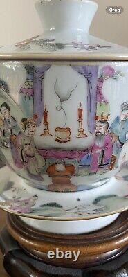 Hand Painted Gaiwan Set Probably Late 19th Century. Unusual Design. VG Condition