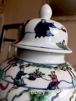 Hand Painted Polychrome Lidded Chinese / Japanese Ginger Jar Signed to Base