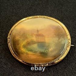 Hand Painted Porcelain And Yellow Metal Brooch c. 1850