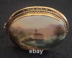 Hand Painted Porcelain And Yellow Metal Brooch c. 1850