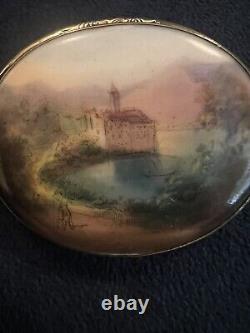 Hand Painted Porcelain And Yellow Metal Brooch c. 1850