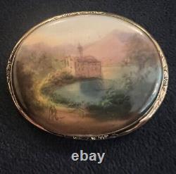 Hand Painted Porcelain And Yellow Metal Brooch c. 1850