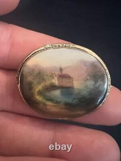 Hand Painted Porcelain And Yellow Metal Brooch c. 1850