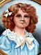 Hand-painted Porcelain Portrait Artist J. E. Helm Girl In Blue Dress W Gold Frame