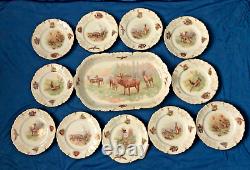 Hand Painted Wildlife Game Platter with 11 Plates Set is #0610 Embossed