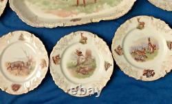 Hand Painted Wildlife Game Platter with 11 Plates Set is #0610 Embossed