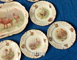 Hand Painted Wildlife Game Platter with 11 Plates Set is #0610 Embossed