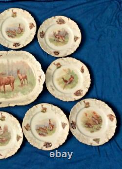 Hand Painted Wildlife Game Platter with 11 Plates Set is #0610 Embossed