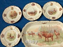 Hand Painted Wildlife Game Platter with 11 Plates Set is #0610 Embossed